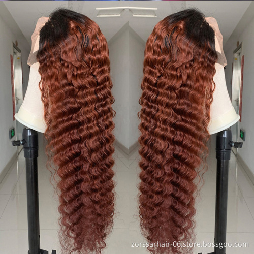 Cheap ombre frontal lace raw cuticle aligned virgin hair wigs for black women deep wave 13x4 hd lace front human hair wigs